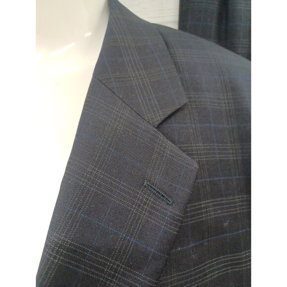 Paul Dione Wool Suit Sport Coat Blazer Dark Blue Windowpane 43R Pants 36x28.5 - Picture 3 of 11